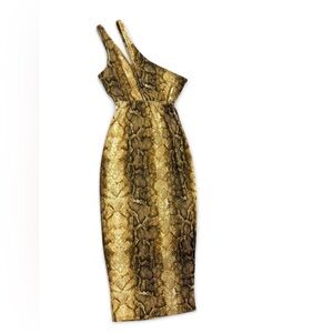 Fashion Nova Gold and Black Asymmetrical Halter Sundress